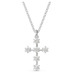 Insigne Pendant, Round Cut, Cross, White, Rhodium Plated 5675576 | Swarovski