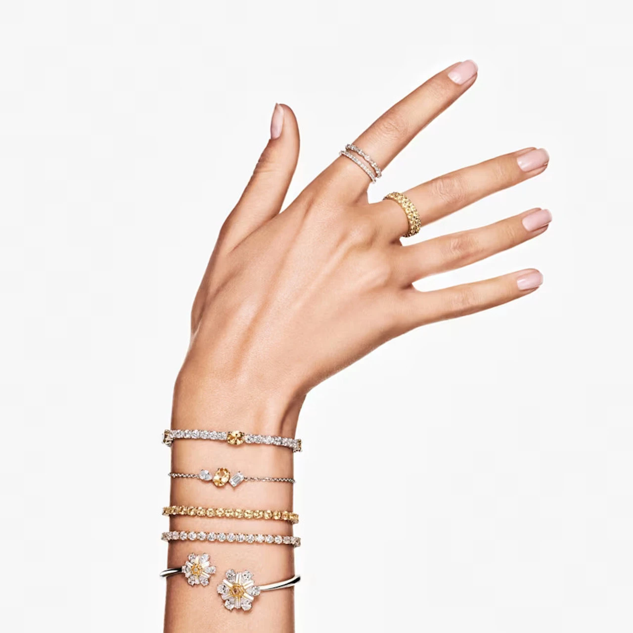 Matrix Tennis Bracelet, Mixed Cuts, Yellow, Rhodium Plated 5666425 | Swarovski 8 Matrix Tennis Bracelet, Mixed Cuts, Yellow, Rhodium Plated 5666425 | Swarovski - Image 8