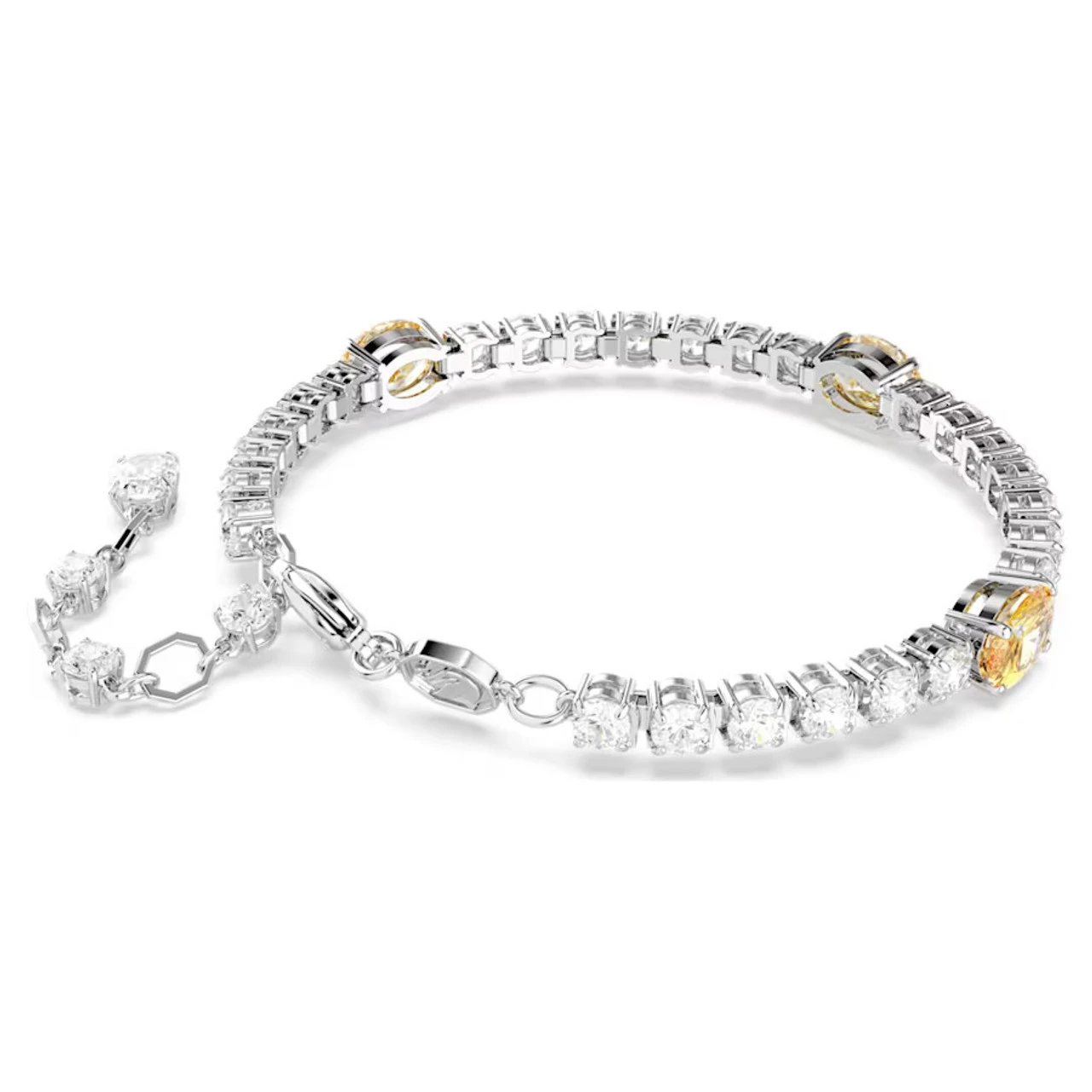 Matrix Tennis Bracelet, Mixed Cuts, Yellow, Rhodium Plated 5666425 | Swarovski 4 Matrix Tennis Bracelet, Mixed Cuts, Yellow, Rhodium Plated 5666425 | Swarovski - Image 4