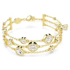 Imber Wide Bracelet, Round Cut, White, Gold-Tone Plated 5680095 | Swarovski