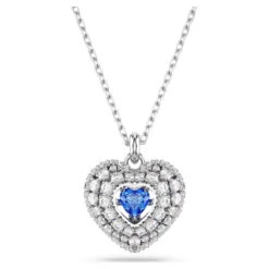 Hyperbola Pendant, Heart, Blue, Rhodium Plated 5680403 | Swarovski