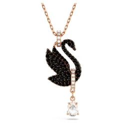 Swan Pendant, Black, Rose Gold-Tone Plated 5678045 | Swarovski