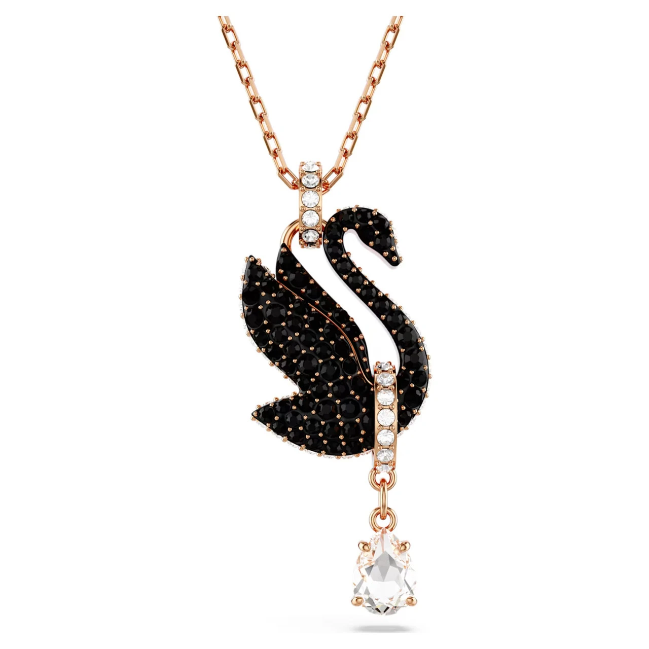 Swan Pendant, Black, Rose Gold-Tone Plated 5678045 | Swarovski 1 Swan Pendant, Black, Rose Gold-Tone Plated 5678045 | Swarovski