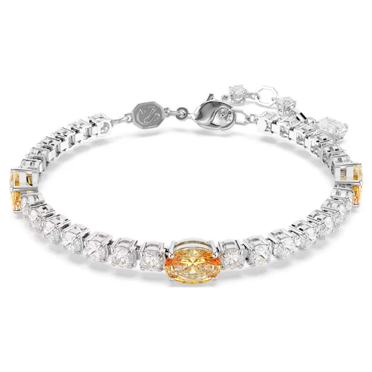 Matrix Tennis Bracelet, Mixed Cuts, Yellow, Rhodium Plated 5666425 | Swarovski 1 Matrix Tennis Bracelet, Mixed Cuts, Yellow, Rhodium Plated 5666425 | Swarovski