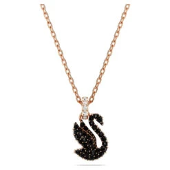 Swan Pendant, Small, Black, Rose Gold-Tone Plated 5678046 | Swarovski
